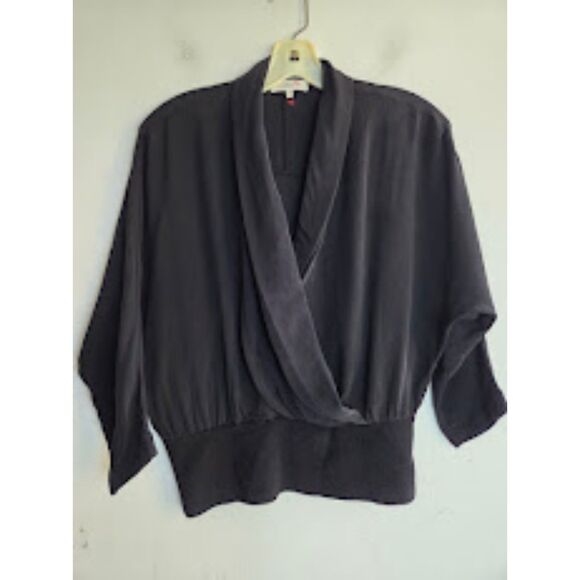 Lafayette 148 Black 100% Silk Faux Wrap Dolman Sleeve Blouse size X-Small - Picture 1 of 6